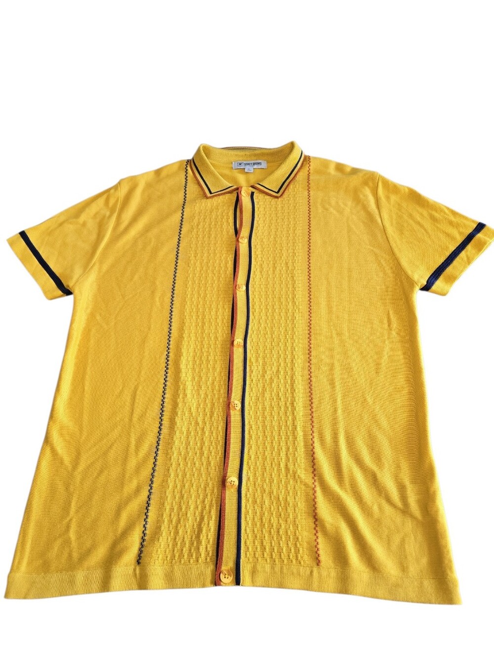 Vintage Stacy Adams Knit Woven Shirt Short Sleeve Button Retro 70's Style Sz XL